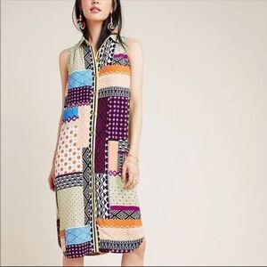 Anthropologie Colorful Patchwork Sleeveless Shirt Dress